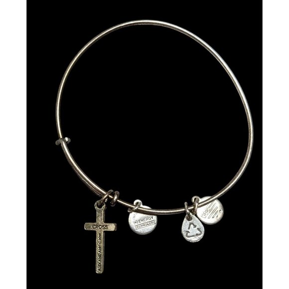 Alex & Ani Religious Silver Tone Bangle Bracelet With Cross & Inspirational Char - Picture 1 of 4